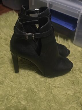 Michael Kors Black Peep-Toe Ankle Booties with Ankle Strap